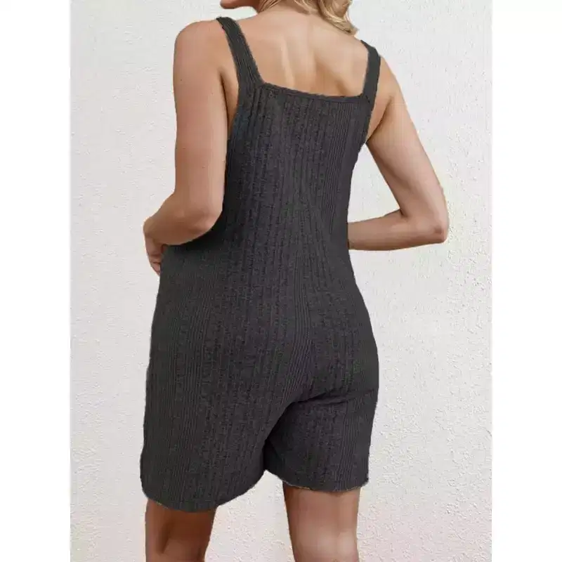 Coolmee Women's Maternity Overalls Shorts Ribbed Knit Solid Pregnancy Casual Sleeveless Jumpsuits Romper for Pregnancy with Pockets L Black