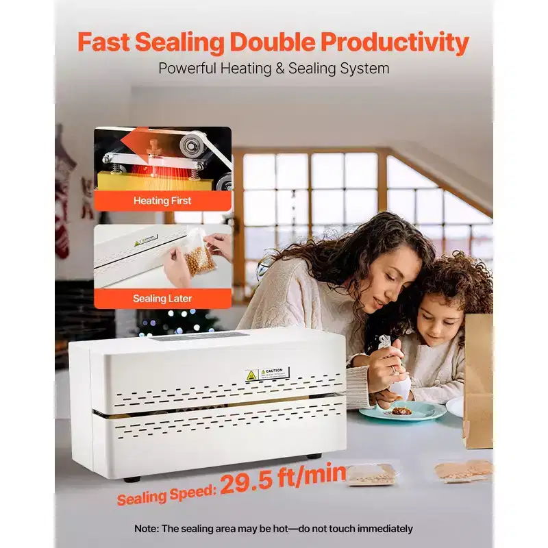 VEVOR Continuous Sealing Machine, 0.32-0.47 in Seal Width, Automatic Continuous Band Sealer with Digital Temperature Control, White