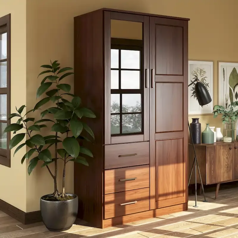 100% Solid Wood Metro Wardrobe Armoire – Solid Wood or Mirrored Doors, Multiple Finishes