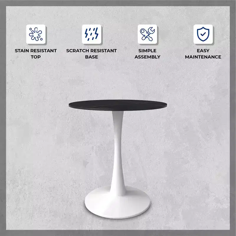 LeisureMod Bristol 31 Round Dining Table  Sintered Stone Top Accent Caf Table & Sturdy Steel White Pedestal Base for Kitchen and Small Spaces
