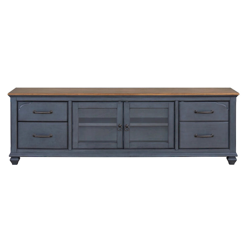84-Inch TV Stand – Corduroy Blue, Coastal Traditional Style, Fits TVs up to 90 Inches
