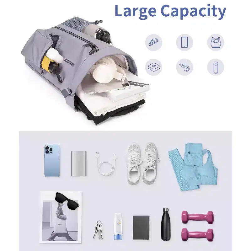 Narwey Drawstring Backpack Sports Gym Bag with Shoes Compartment(Grey)