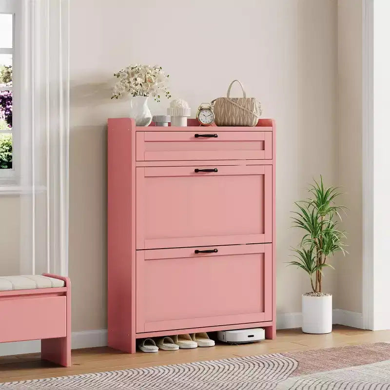 Modern Turn Drawer Shoe Cabinet, Space-Saving Storage Organizer for Entryway