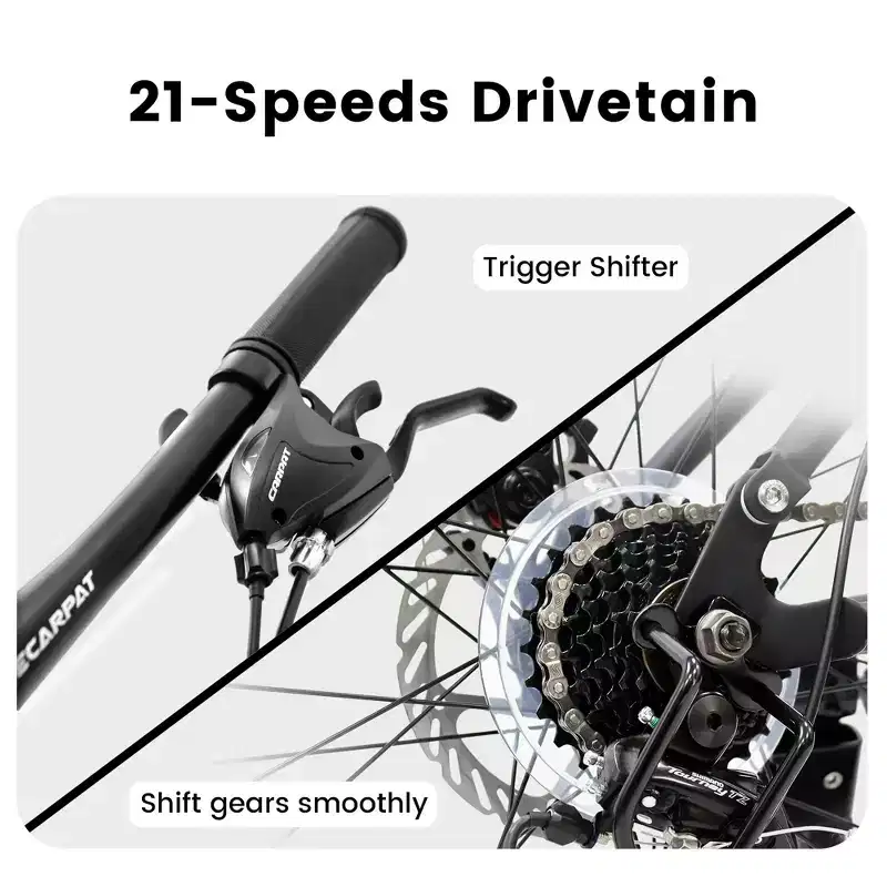 Okak 27.5IN Mountain Bike with Front and Rear Dual Shock Absorbers, 21-Speed Dirt Bike with Mechanical Disc Brake, Adult Bike for Men and Women