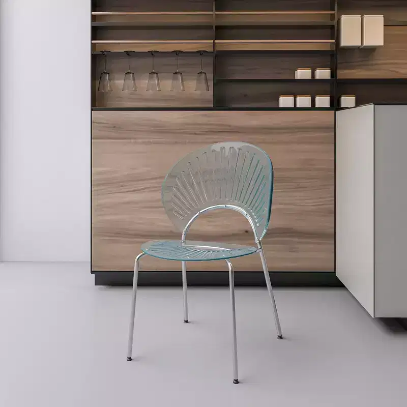 LeisureMod Opulent Modern Acrylic Dining Chair  Transparent Seat with Chrome Metal Legs, Stylish Durable Accent Chair for Kitchen, Dining Room, Cafe