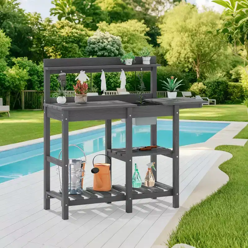 Hyleory HDPE Weather-Resistant Potting Bench Table with Storage Shelf