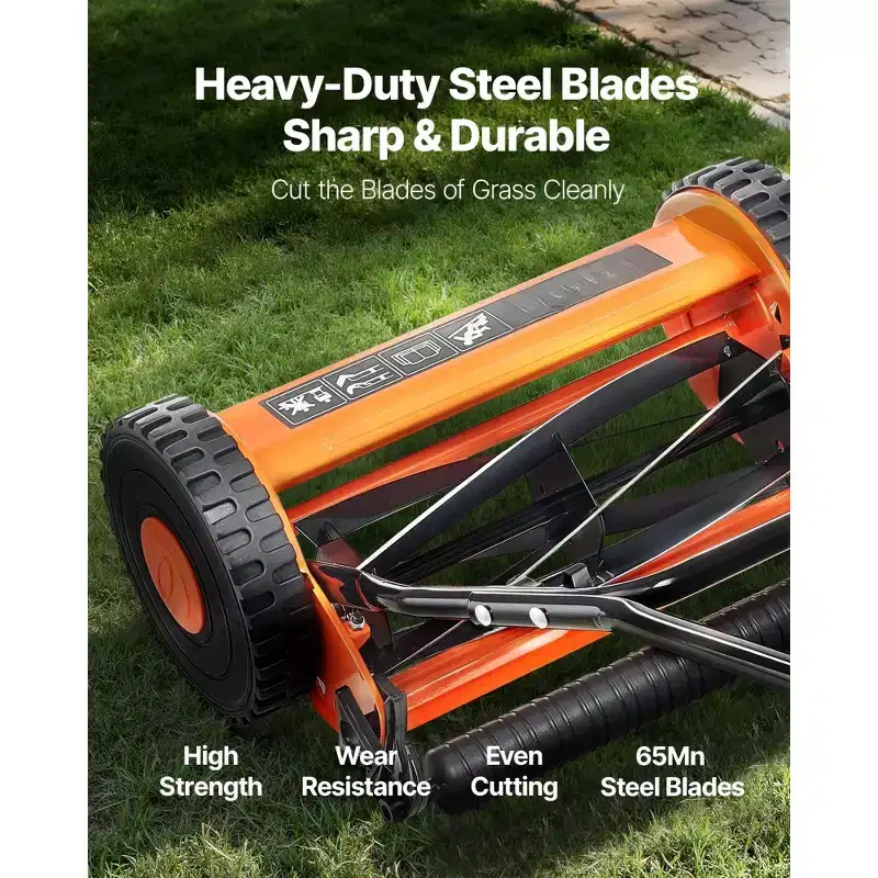 14 in Push Reel Lawn Mower Manual Walk Behind Mower with 5 Steel Blades Adjustable Height and Grass Catcher