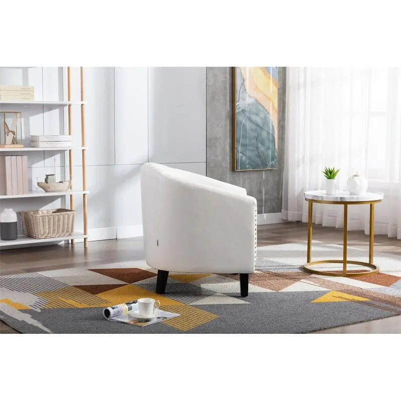 Barrel Accent Chair – Black / Brown / White, PU Leather, Nailhead Trim, Solid Wood Legs, Seats 1