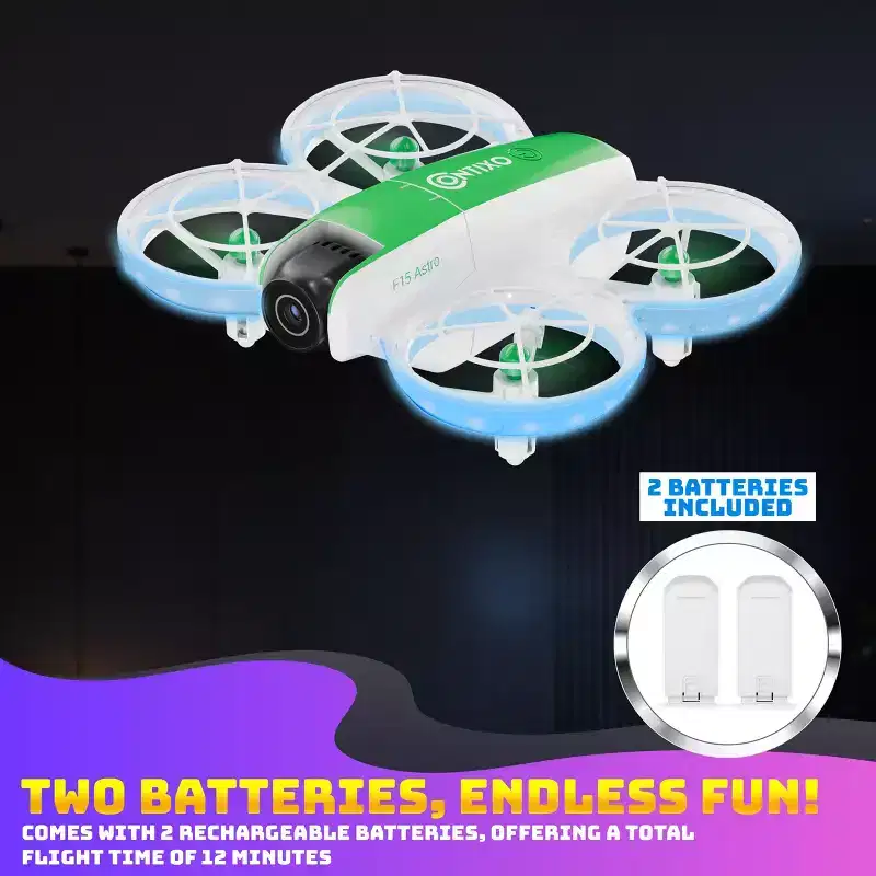 Contixo F15 Astro Kids Drone, HD Camera, 2.4 Screen Remote, Auto Hover, 2 Batteries, RGB Light 3D Flip Drones Toys Gift for Boys Girls- Green