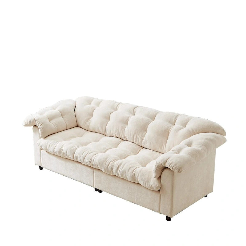 99-Inch Deep Seat Sofa – Yellow / Beige / Grey / Green, Chenille, Solid Wood Frame, Seats 3