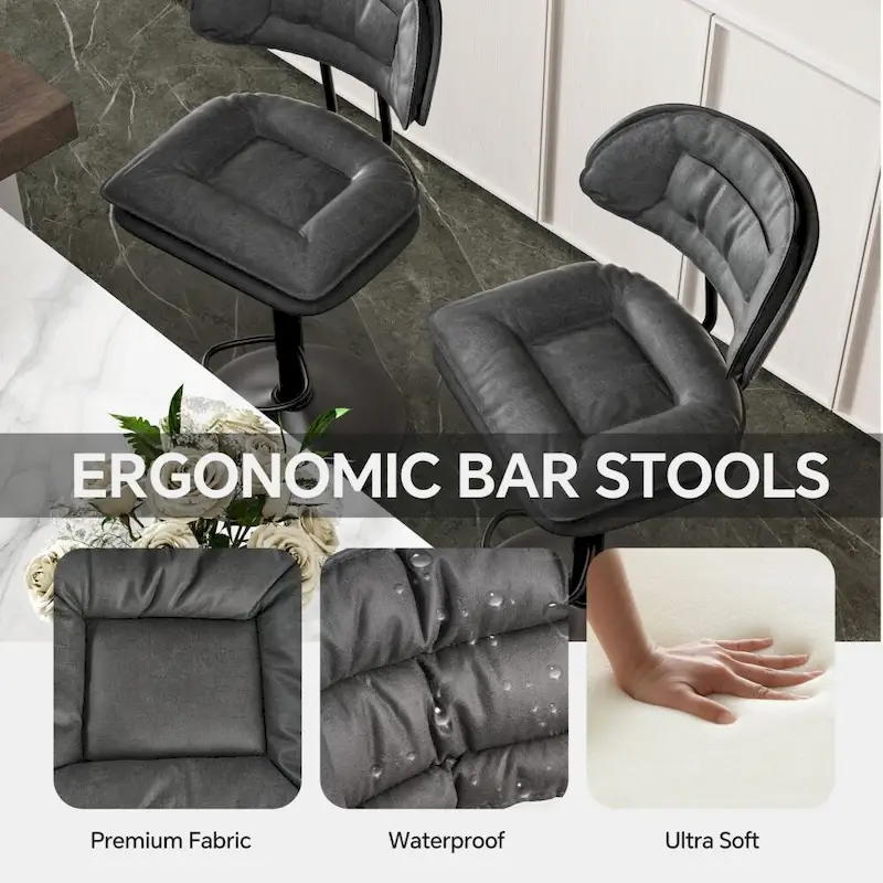 Set of 2 Swivel Bar Stools Adjustable Counter Height