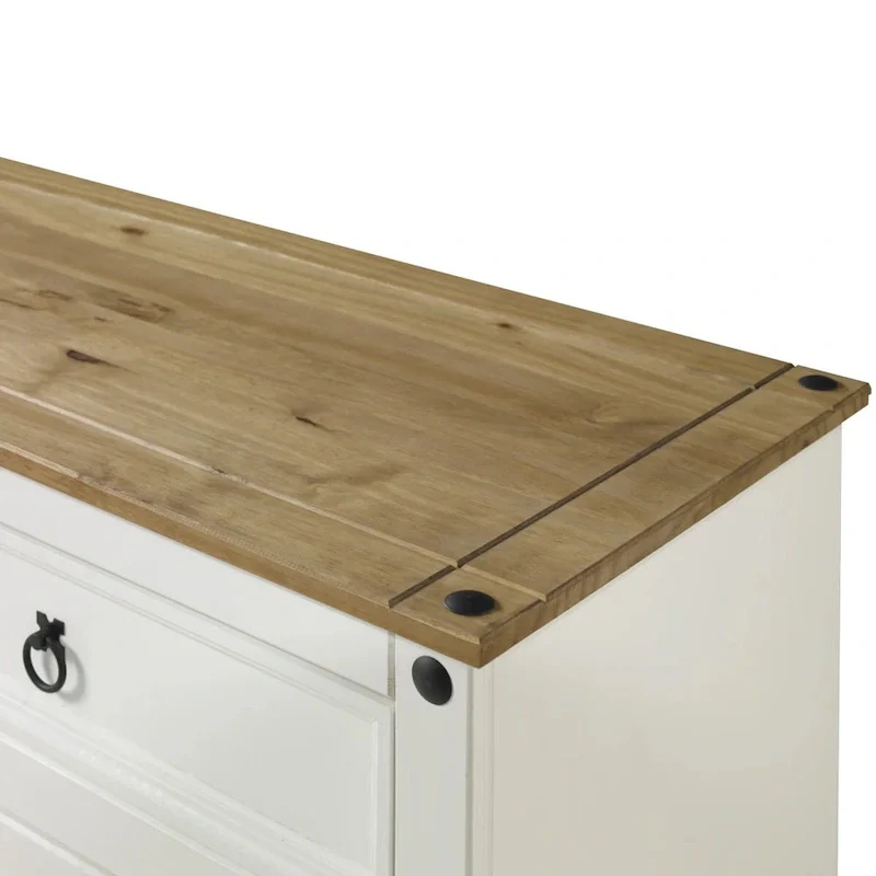 OS Home and Office Furniture Model COW915 Cottage Series Wood Buffet Sideboard in Distressed White