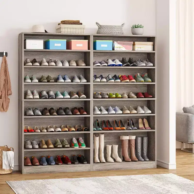 Lantine Tall 9-Tier Shoe Cabinet for 40-45 Pairs, Heavy Duty Wood Freestanding Storage for Entryway, 70.8 Inch, Beige Gray