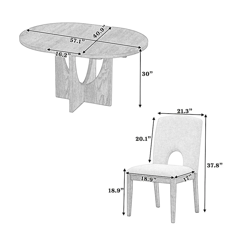 Modern Style Extendable Round Dining Table with Removable Leaf and Upholstered Dining Chairs