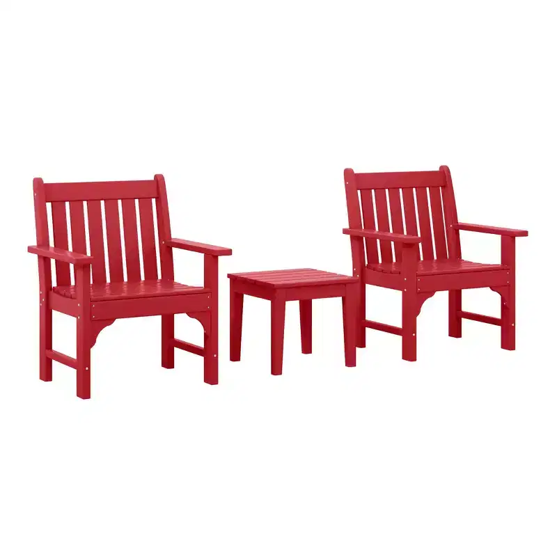 WestinTrends Malibu Outdoor Patio 3-Piece HDPE Adirondack Garden Chairs with Square Adirondack Side Table Set