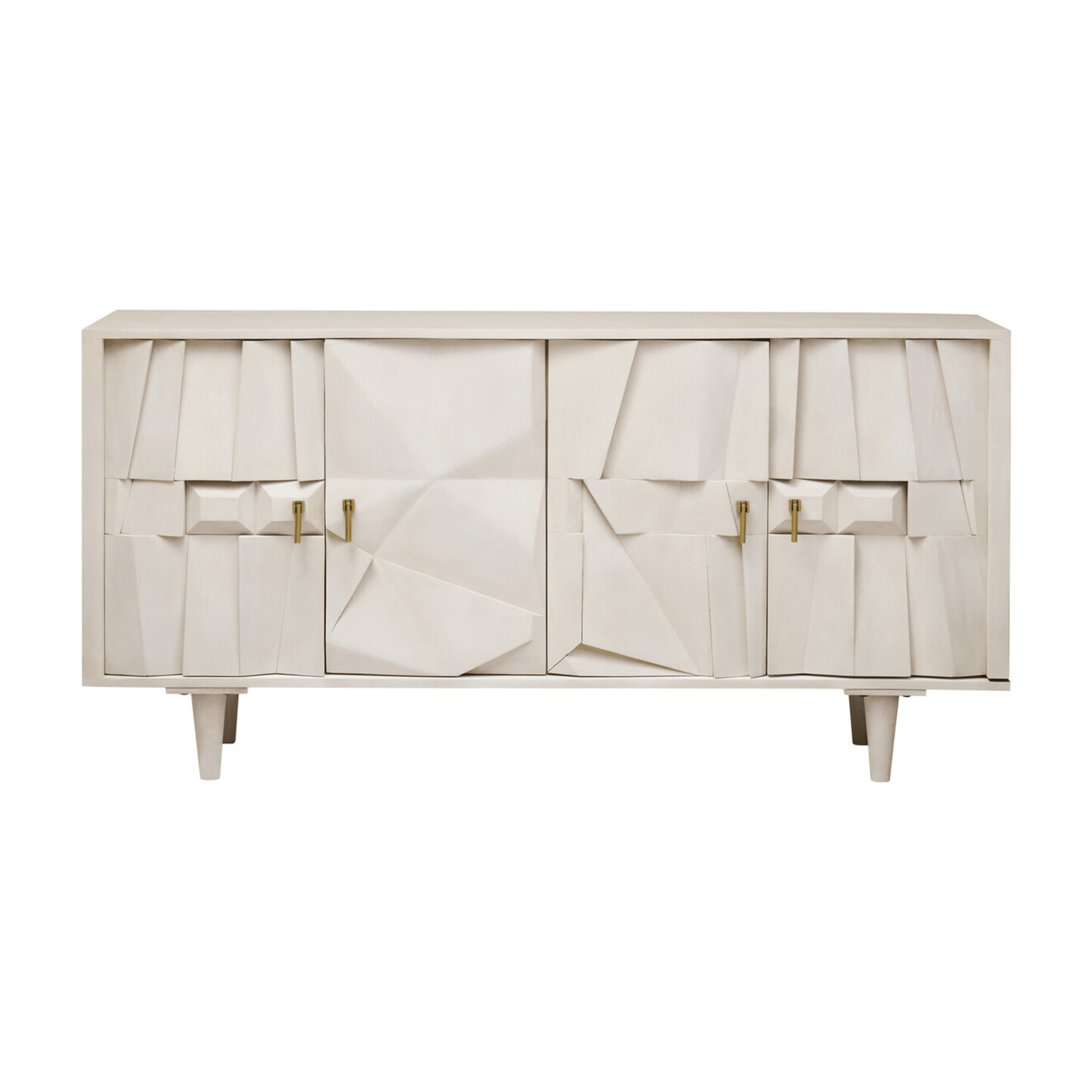 4 Door Geometric Whitewash Wood Sideboard