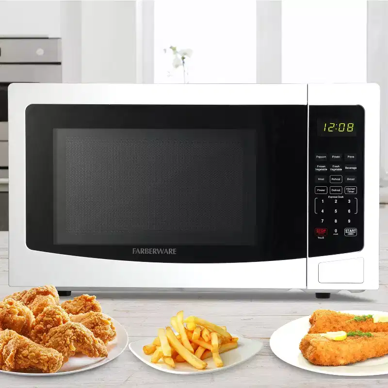 Farberware 1.1 Cu. Ft. Countertop Microwave Oven  1000W Power, Auto Cook Settings, Defrost, and Safety Lock
