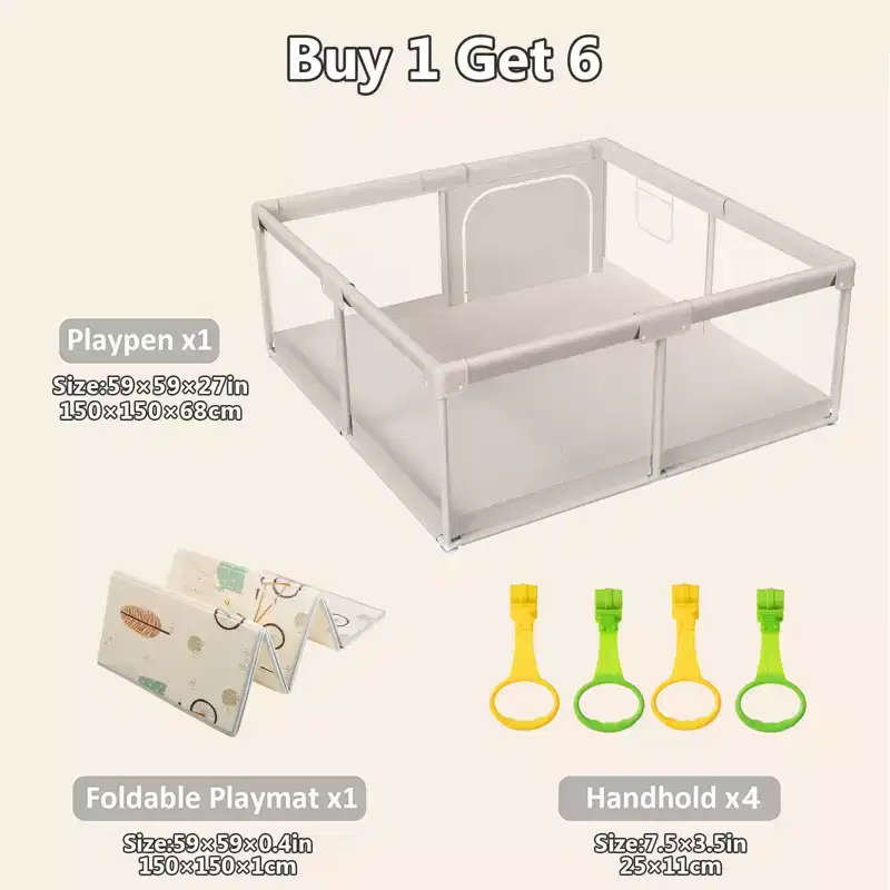 Baby Playpen with Mat 59 x 59 In, Indoor & Outdoor Activity Center, Safety Baby Fence