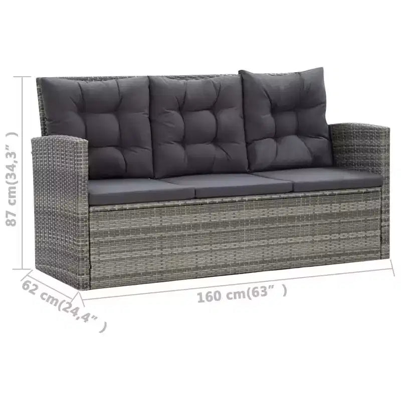 vidaXL Dining Set Grey PE rattan Large Removable Covers