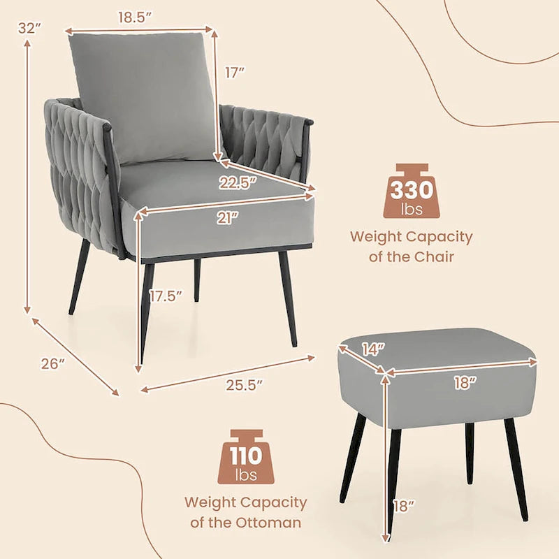 Gymax Modern Dutch Velvet Accent Chair & Ottoman Set Single Leisure