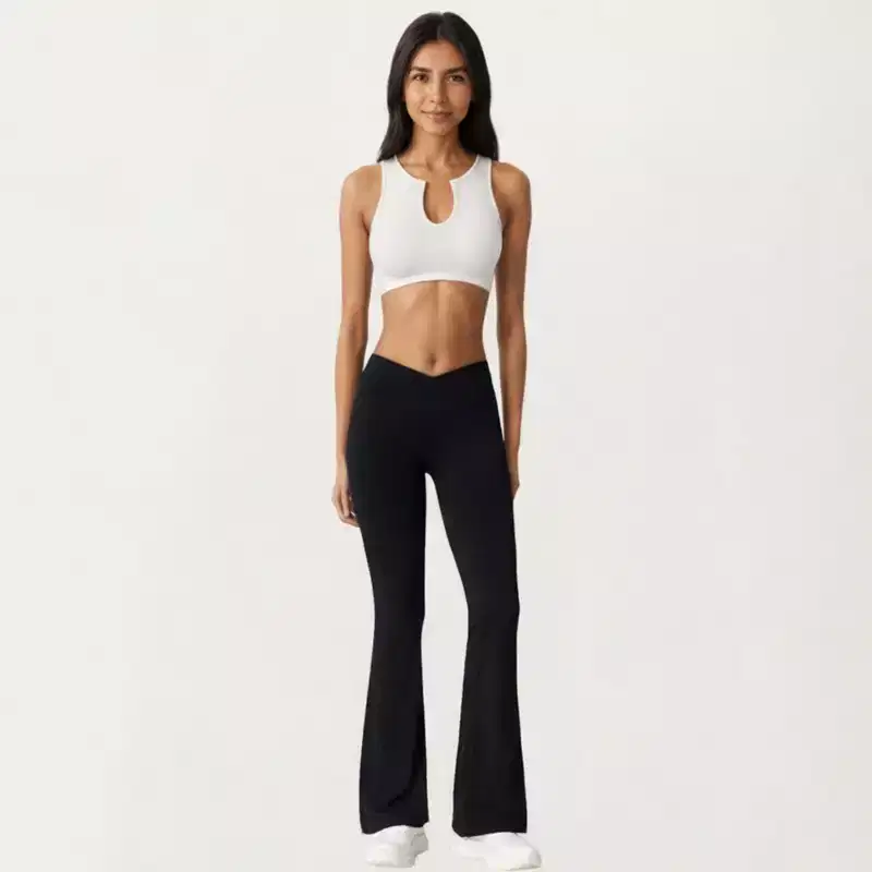 Anna-Kaci Active Women's Crossover Waist Flare Leg Yoga Pants with Stretch Fit Fabric and Smooth Contoured Silhouette