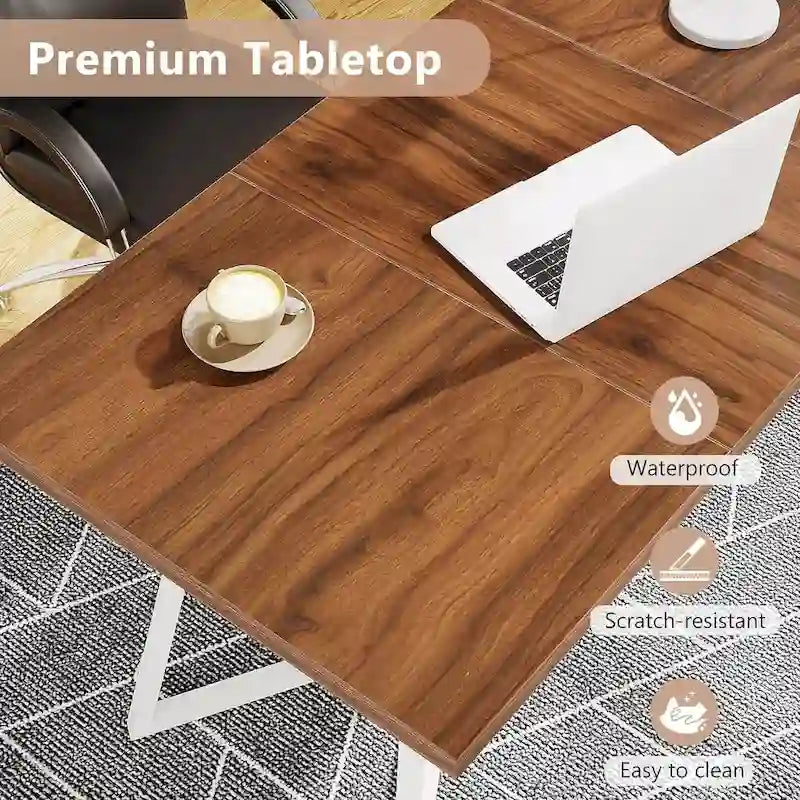 Natural Wood Tone Rectangle Dining Table with Metal Frame for 2–4 Person, 55