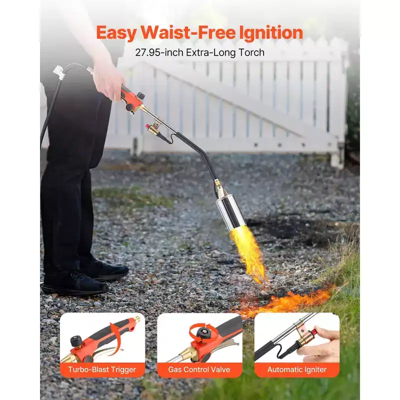 VEVOR Propane Torch Weed Burner, High Output 1,800,000 BTU with 10 ft Hose, Heavy Duty Blow Torch, Black&Silver