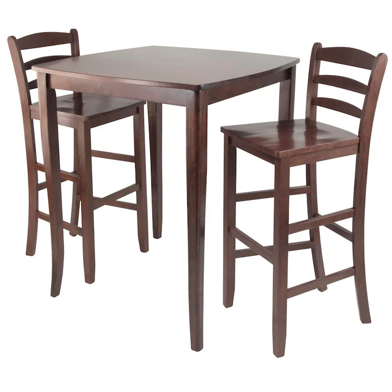 High Dining Table with Ladder-back Bar Stools, Walnut