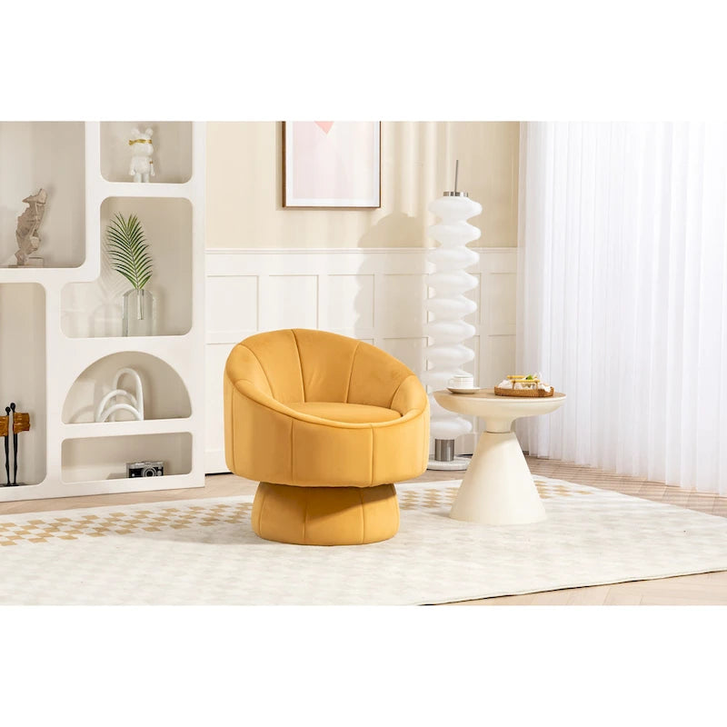 360° Swivel Accent Chair – Dark Yellow / Purple / Beige, Velvet, Wood Frame, Seats 1