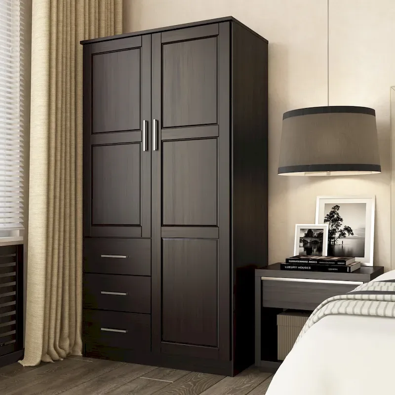 100% Solid Wood Metro Wardrobe Armoire – Solid Wood or Mirrored Doors, Multiple Finishes