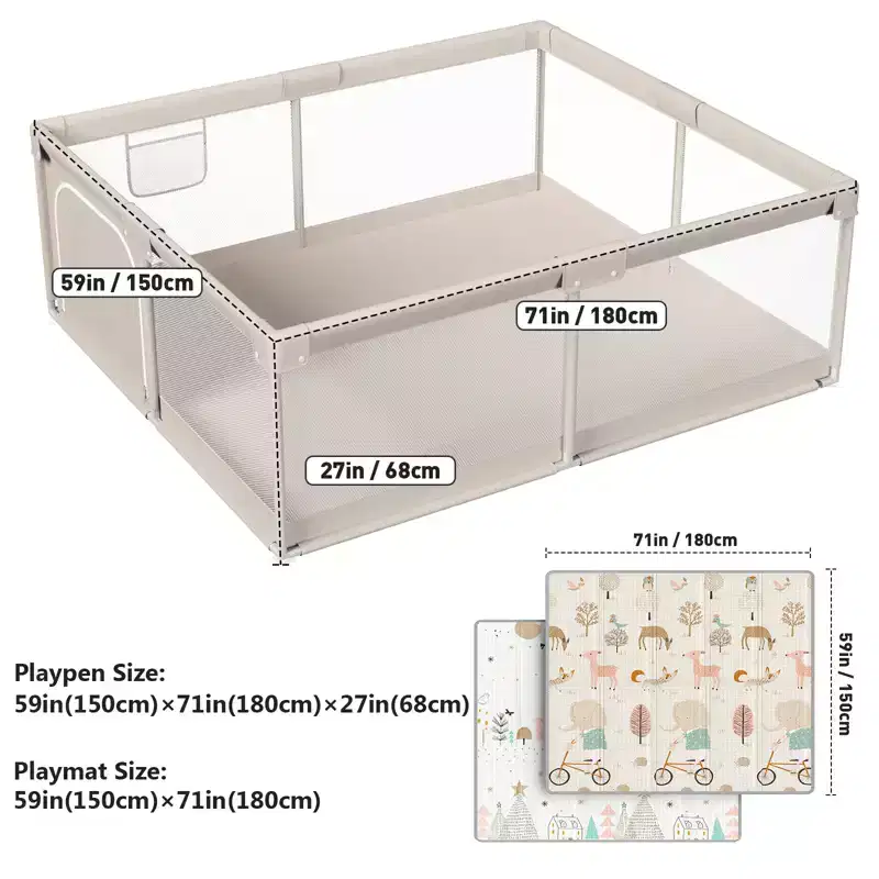 Baby Playpen with Mat 59 x 71 Inch, Indoor & Outdoor Activity Center, Safety Baby Fence for Babies and Toddlers