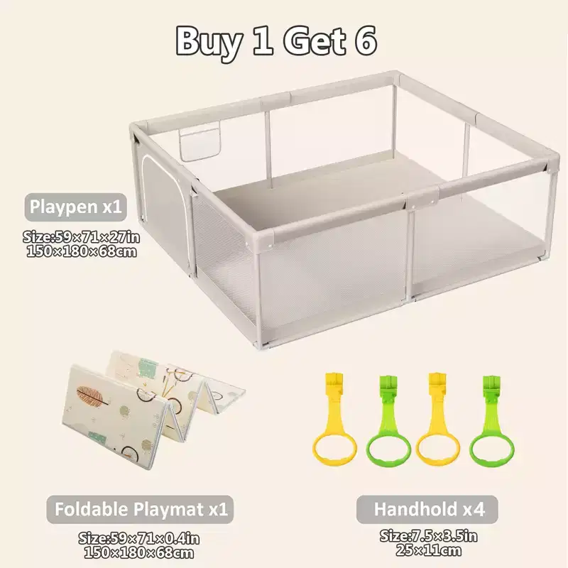 Baby Playpen with Mat 59 x 71 Inch, Indoor & Outdoor Activity Center, Safety Baby Fence for Babies and Toddlers
