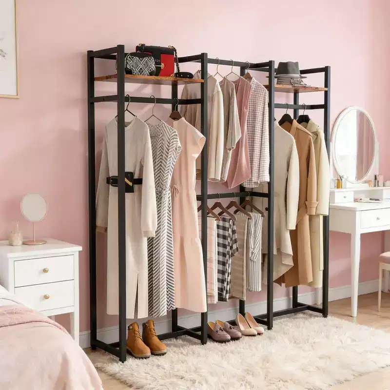 NAYSAYE Portable Wardrobe Rack Coat Clothes Hanger Closet Organizer with Shelves Heavy Duty for Bedroom Laundry Room, Black, 70.92*15.76*70.92