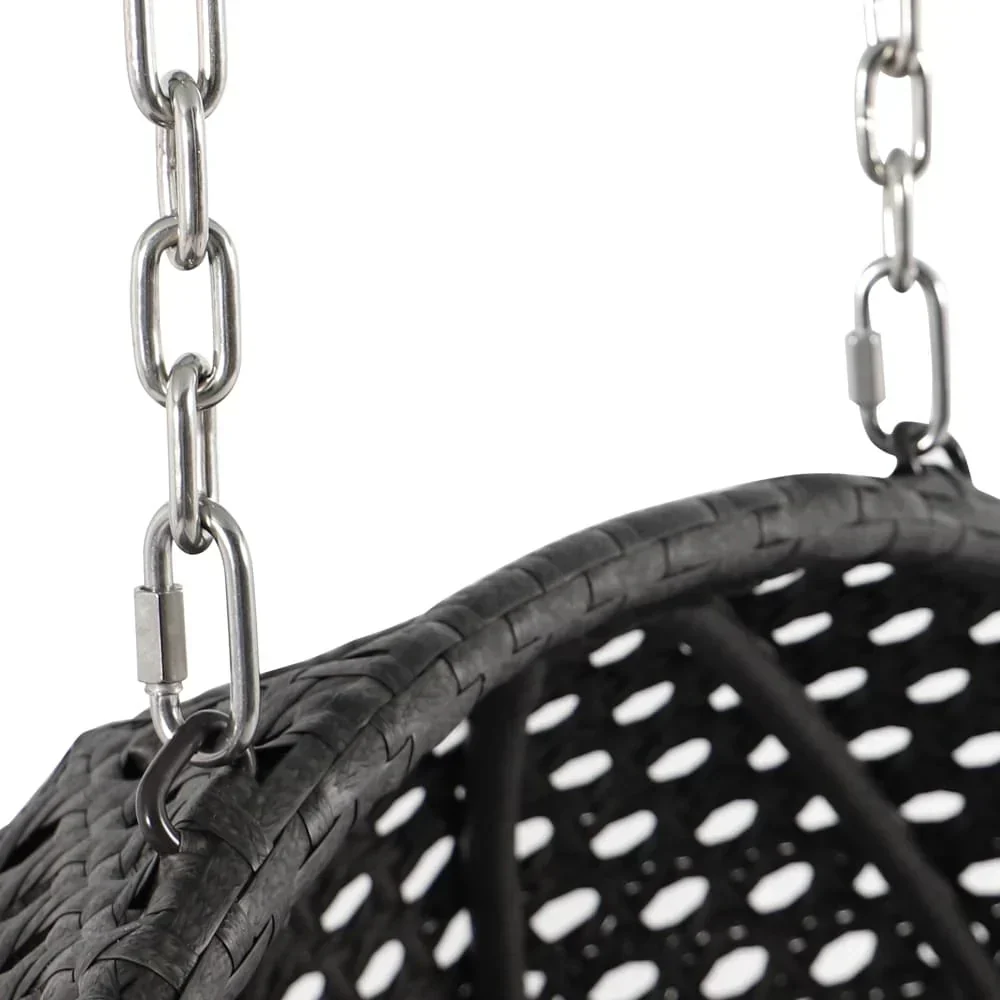 LeisureMod 2 Person Hanging Egg Chair with Stand - Outdoor/Indoor Rattan Wicker Patio Swing Hammock Lounger with Cushions