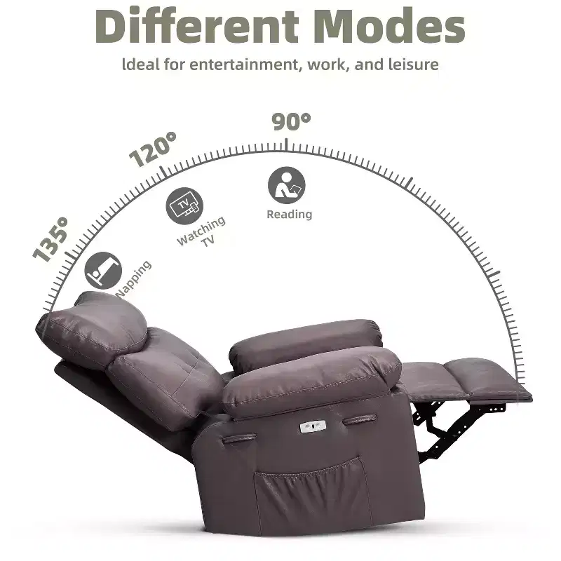 Living Room Manual Massage Chair, 360-Degree Rotating Massage Chair with Remote Control, PU Leather Leisure Chair with Side Pockets