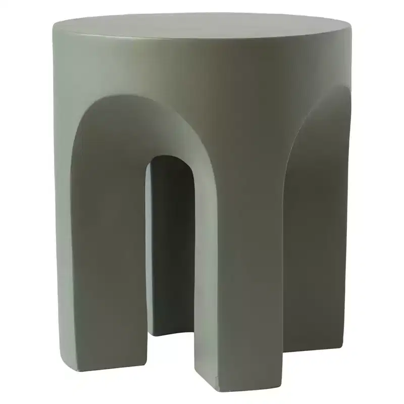 LeisureMod Crus 18 Sculptural Fiberstone End Table - Round Vaulted Base Side Table