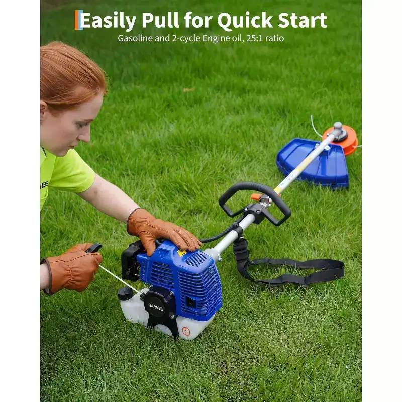 52cc Gas Powered 3-in-1 Weed Wacker / String Trimmer, Grass Cutter & Brush Cutter, with Handle & Shoulder Strap for Lawn Care & Garden, Orange