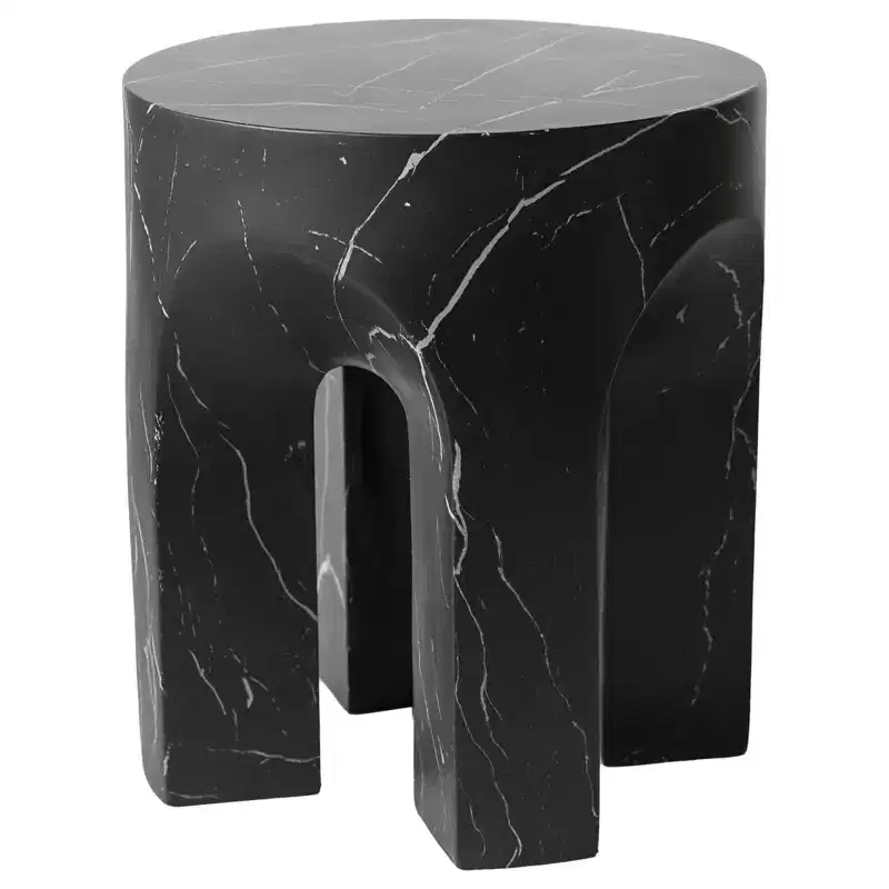 LeisureMod Crus 18 Sculptural Fiberstone End Table - Round Vaulted Base Side Table