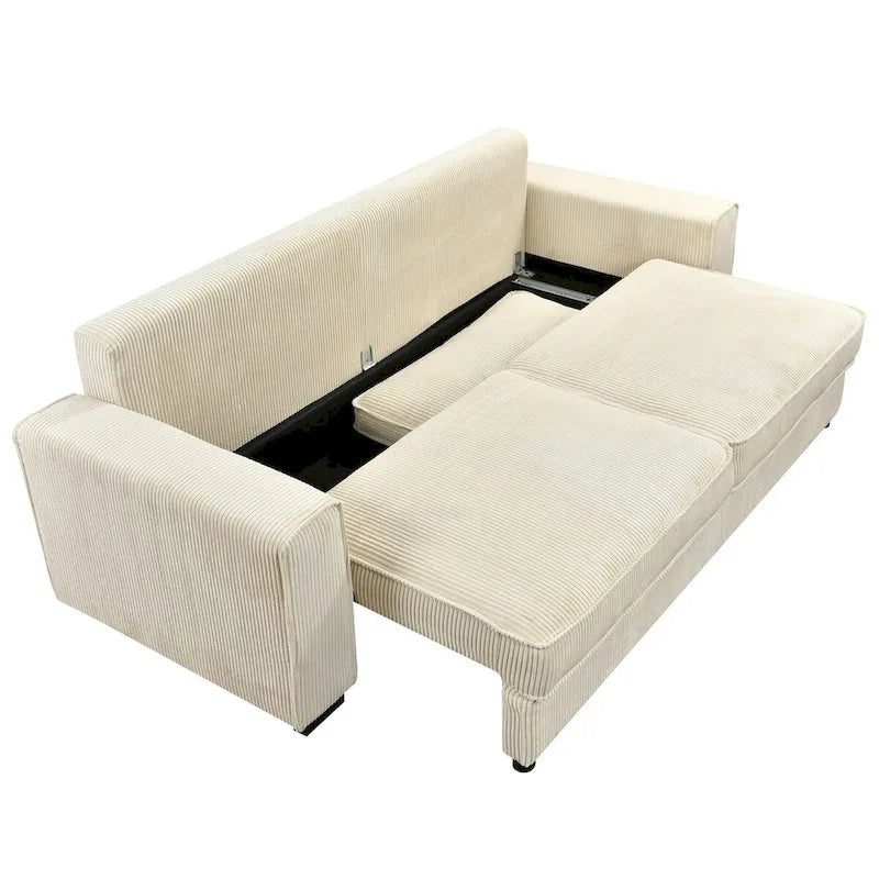 Pull-Out Sofa Bed with Storage – Light Green / Beige, Modern Style, Sinuous Spring, Seats 2