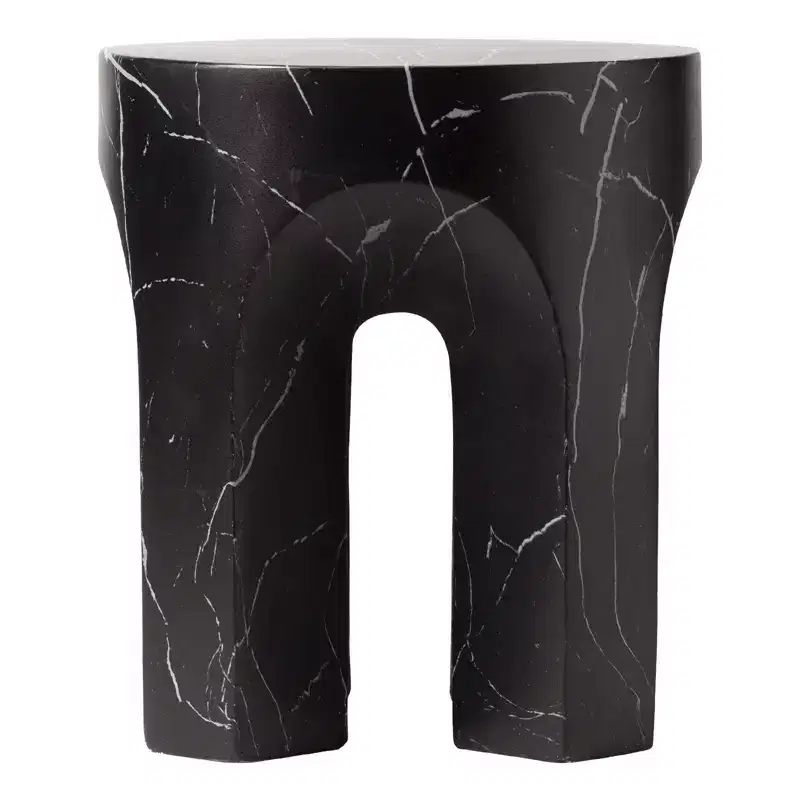 LeisureMod Crus 18 Sculptural Fiberstone End Table - Round Vaulted Base Side Table