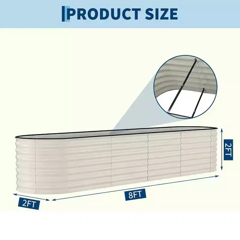 GustoWave 2 PCS 8x2x2 FT Galvanized Steel Raised Garden Bed, Planter for Vegetables, Flowers with Anti-Cut Strips, Beige