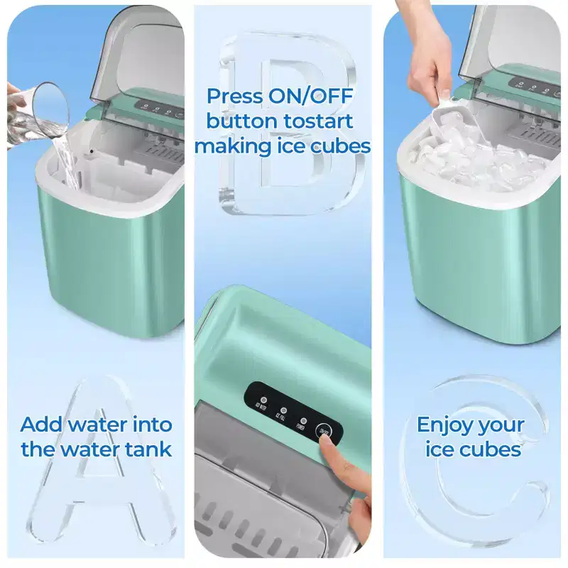 Portable Ice Maker,Countertop Model,Self-Cleaning,26.5lbs/24Hrs,6 Mins/9 Pcs Bullet Ice,Includes Ice Scoop and Basket