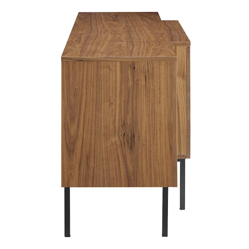 Walnut Veneer Sideboard Credenza with Sliding Doors for 1–4 Person Dining Room
