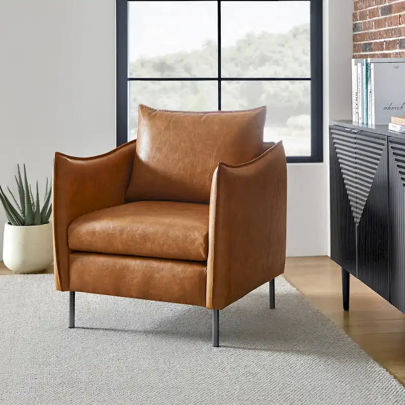 Modern Accent Chair – Black / Brown / Grey / Camel / Navy / Beige, Vegan Leather, Metal Legs, Seats 1