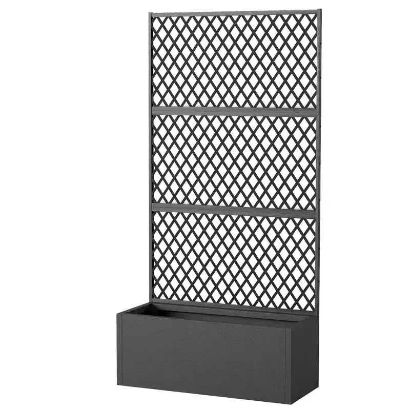 Outsunny Metal Planter Box with Trellis, Raised Garden Bed with Trellis Privacy Screen for Climbing Plants, Diamond Lattice Privacy Planter