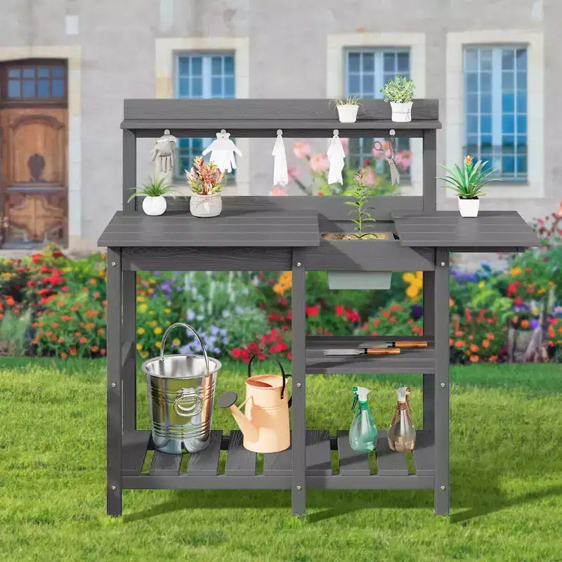 Hyleory HDPE Weather-Resistant Potting Bench Table with Storage Shelf