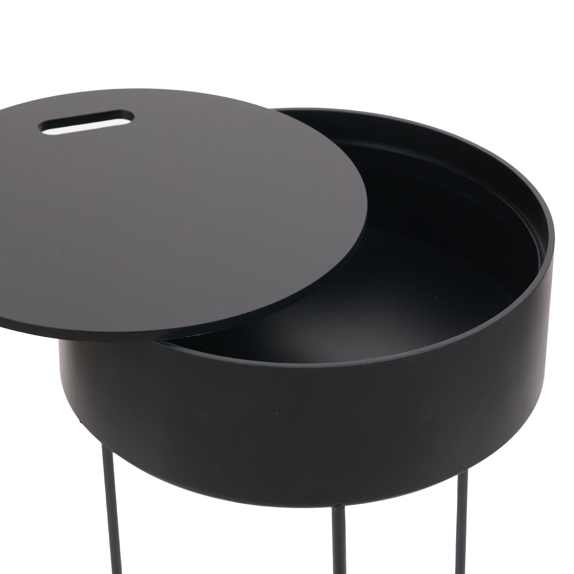Black Wood Veneer & Metal Storage Side Table