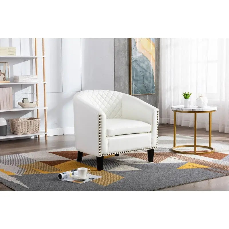 Barrel Accent Chair – Black / Brown / White, PU Leather, Nailhead Trim, Solid Wood Legs, Seats 1