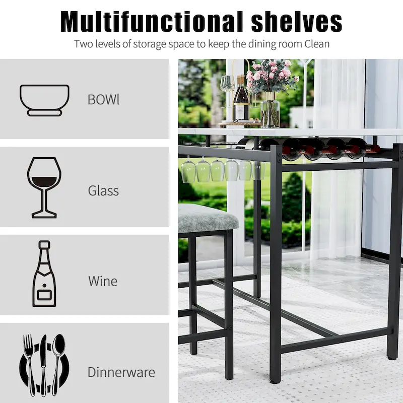 Modern Style 3-Piece Dining Set with Rectangular Table and 2 Upholstered Dining Chairs
