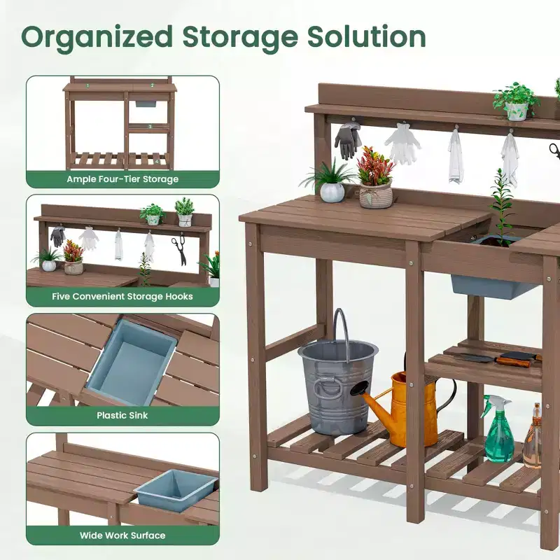 Hyleory HDPE Weather-Resistant Potting Bench Table with Storage Shelf